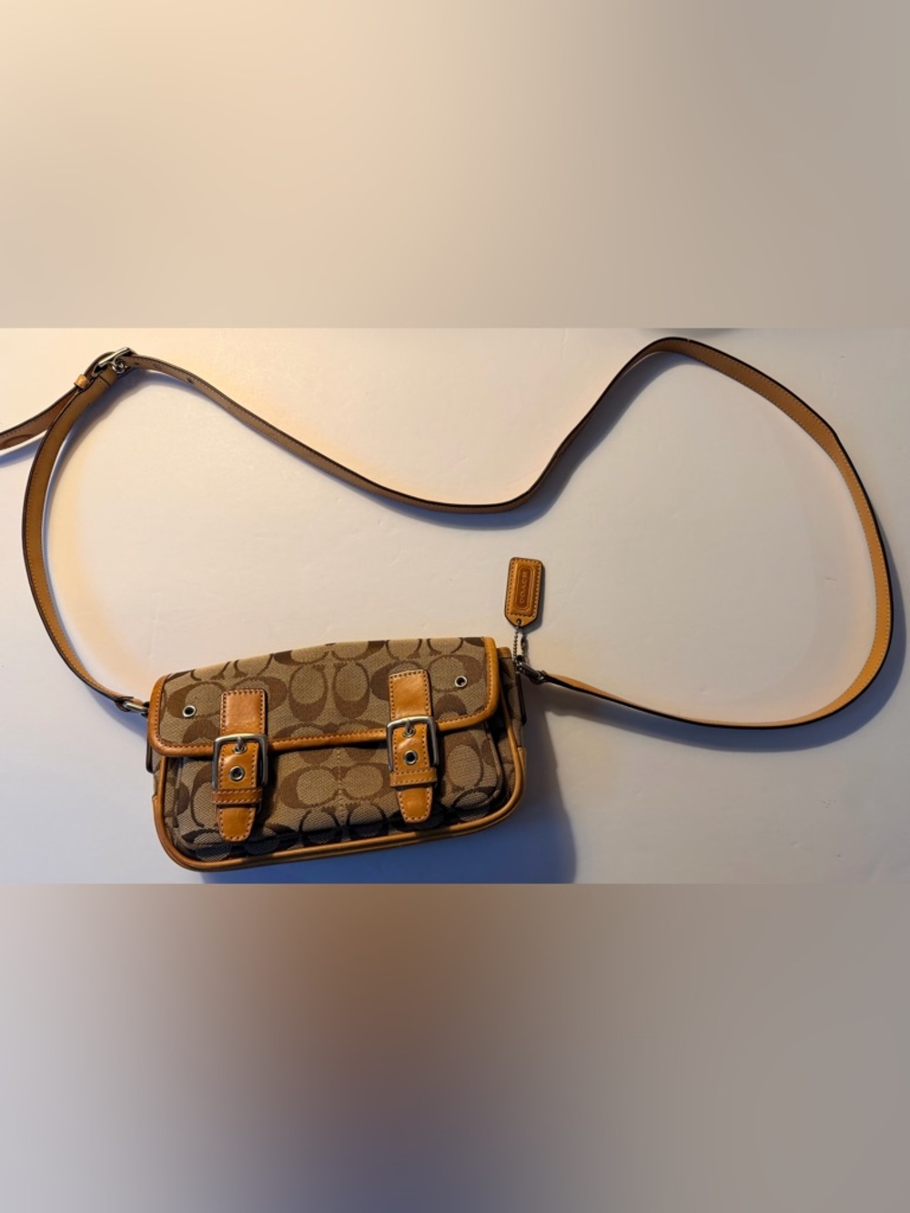 Vintage Coach Tan & Brown Signature Canvas Crossbody/Shoulder bag